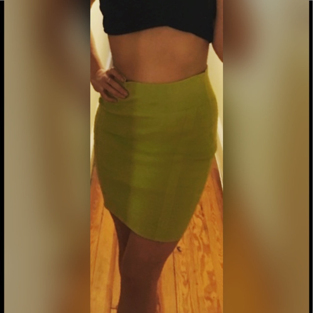 Chartreuse - Medium - High Waisted Mini Skirt